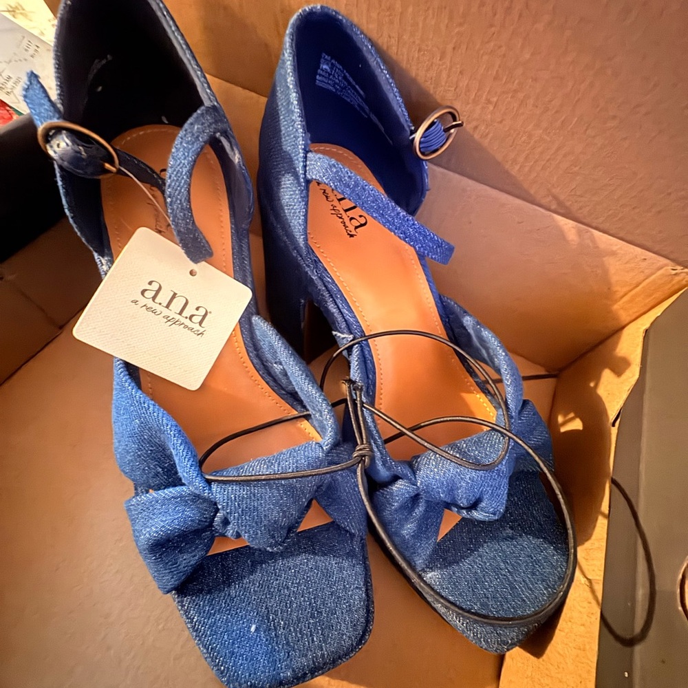 a.n.a Navy Blue Heeled Sandals
